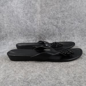Faded Glory Shoes Womens 8 Sandal Fashion Low Wedge Flip Flop Black Beaded Thong